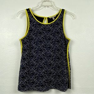 Banana Republic Womens Size 8 Top Blue Lace Top Yellow Piping Sleveless Lined